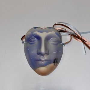 Cast of thousands Ceramic Mask wall Art blue and off white
